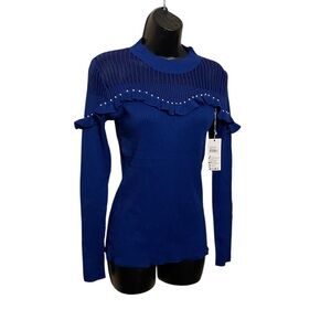 Chic Royal Blue Women's Ruffled Top